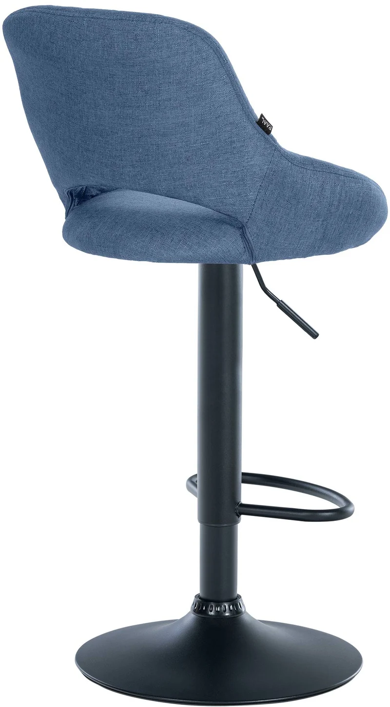 Tabouret de bar x1 réglable en hauteur en tissu bleu dossier ajouré et pied métal noir 10_0006190
