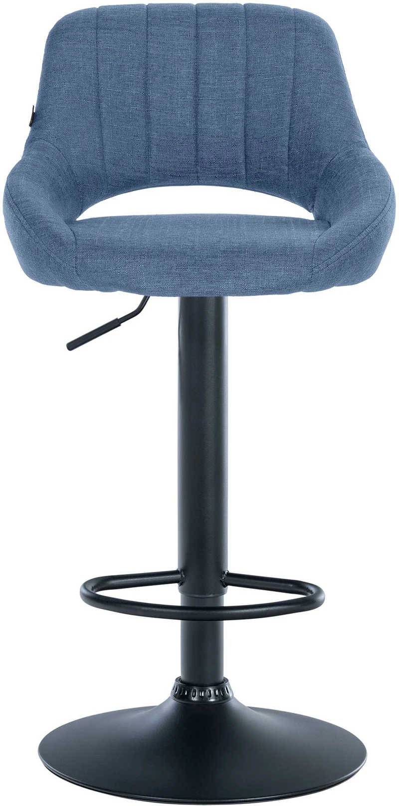 Tabouret de bar x1 réglable en hauteur en tissu bleu dossier ajouré et pied métal noir 10_0006190
