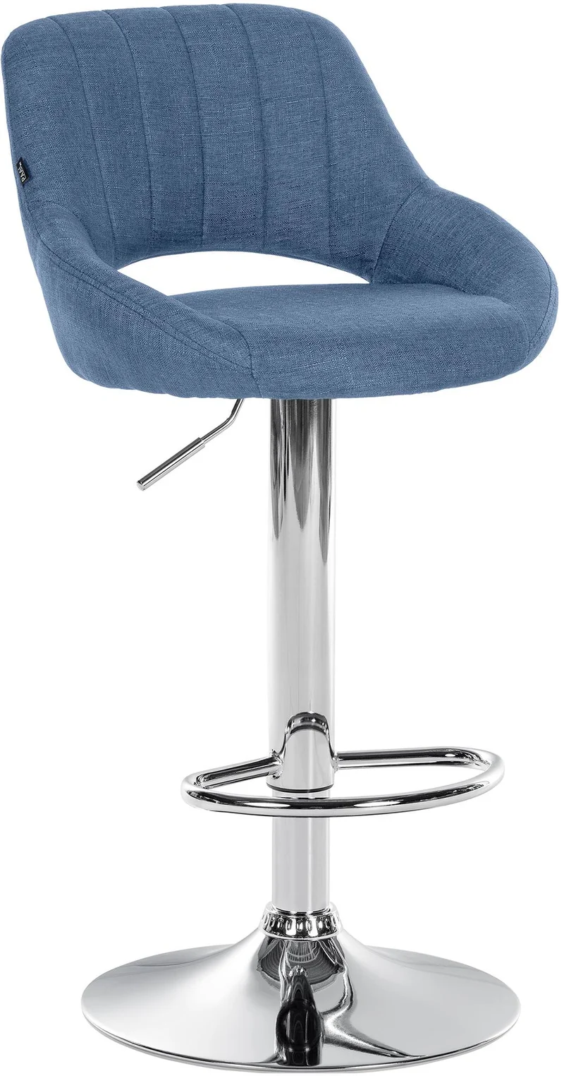 Tabouret de bar x1 réglable en hauteur en tissu bleu dossier ajouré et pied métal chromé 10_0006189