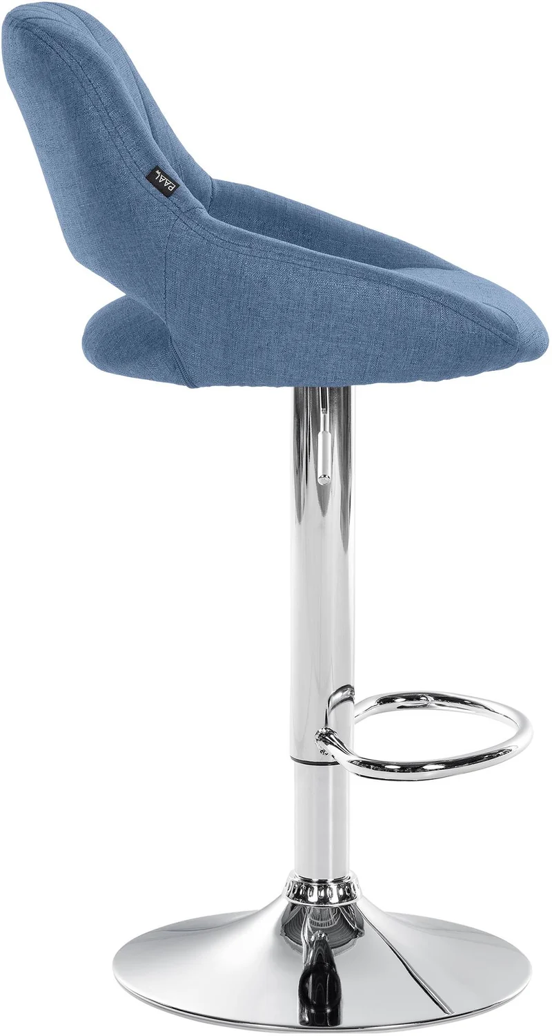 Tabouret de bar x1 réglable en hauteur en tissu bleu dossier ajouré et pied métal chromé 10_0006189