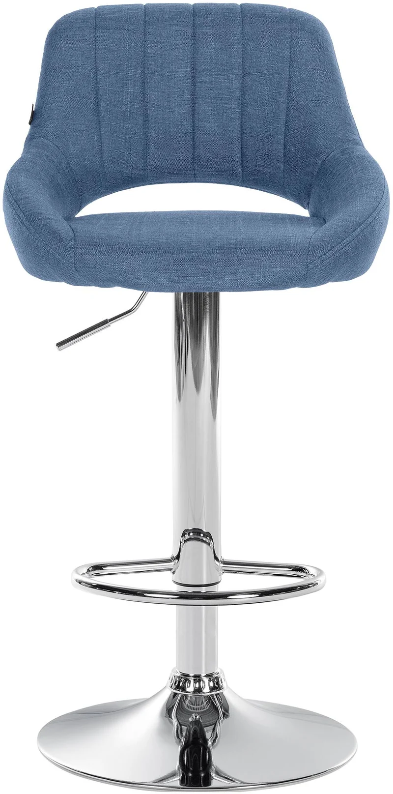 Tabouret de bar x1 réglable en hauteur en tissu bleu dossier ajouré et pied métal chromé 10_0006189