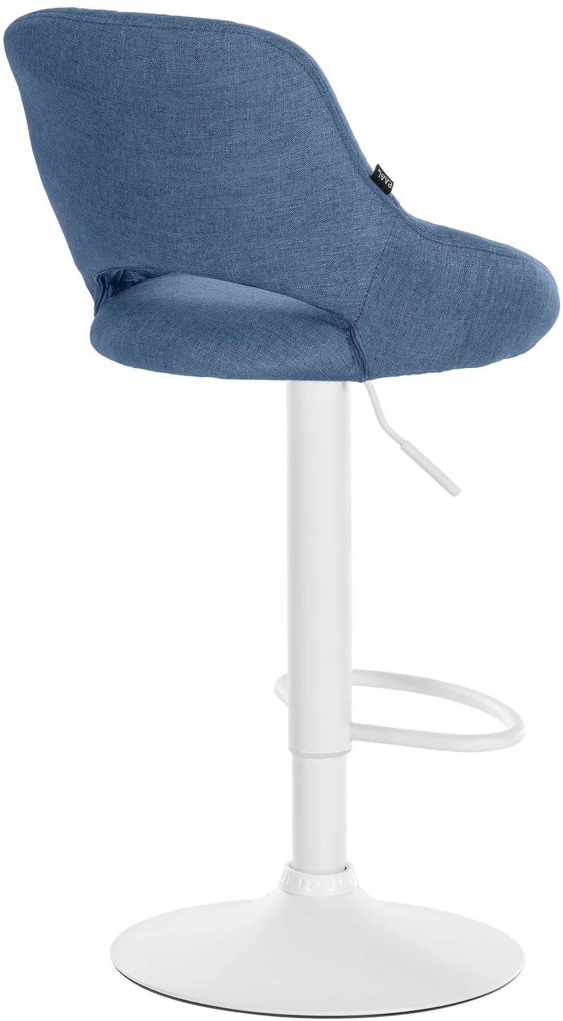Tabouret de bar x1 réglable en hauteur en tissu bleu dossier ajouré et pied métal blanc 10_0006188
