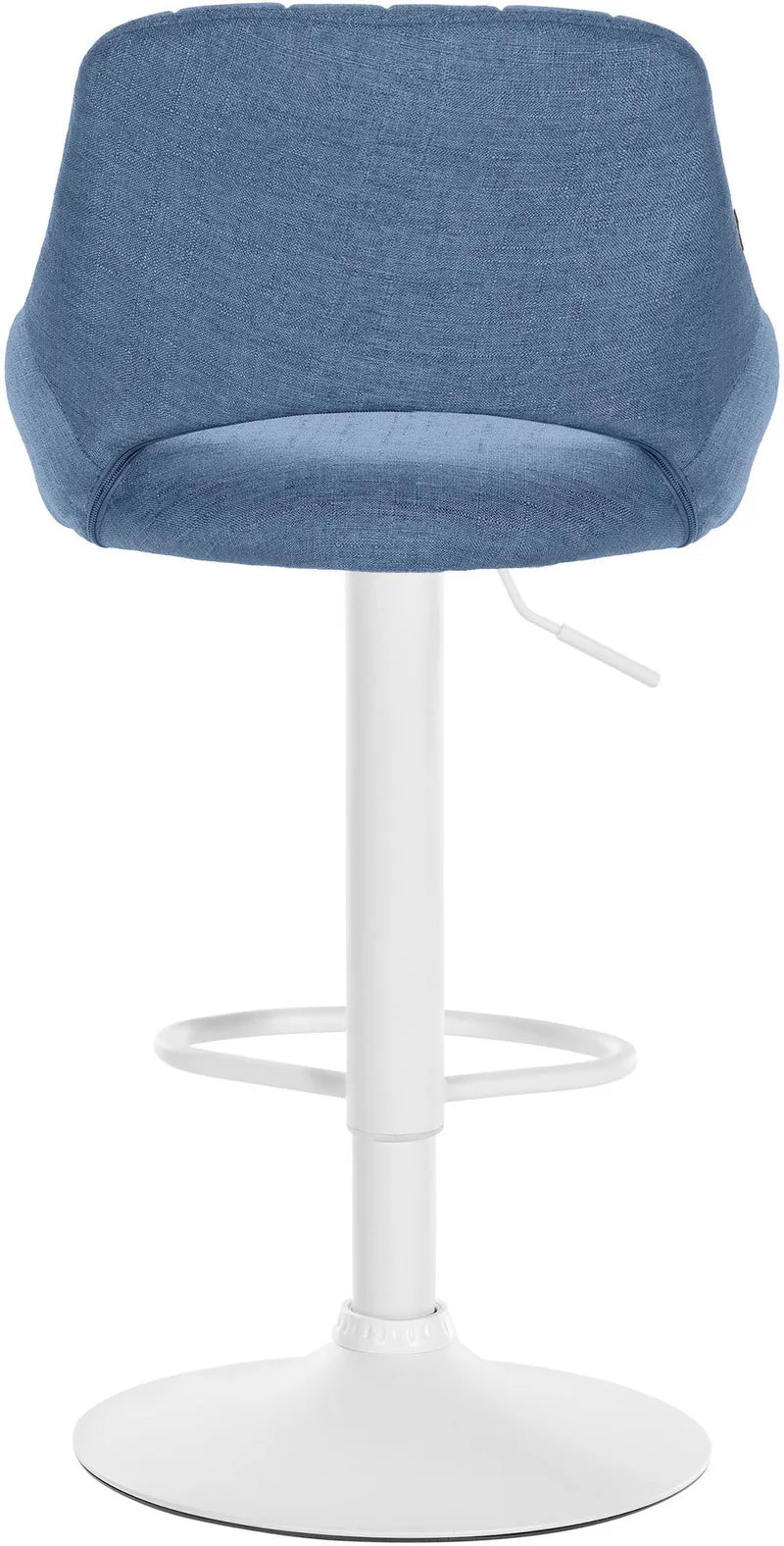 Tabouret de bar x1 réglable en hauteur en tissu bleu dossier ajouré et pied métal blanc 10_0006188