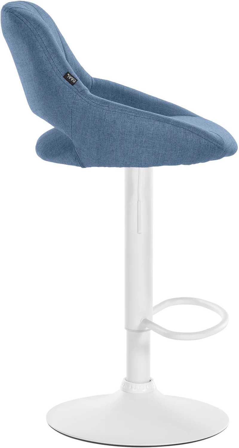 Tabouret de bar x1 réglable en hauteur en tissu bleu dossier ajouré et pied métal blanc 10_0006188