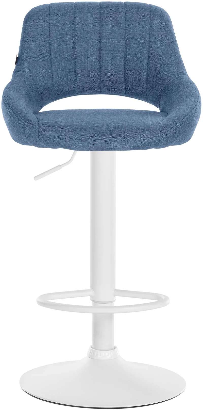 Tabouret de bar x1 réglable en hauteur en tissu bleu dossier ajouré et pied métal blanc 10_0006188