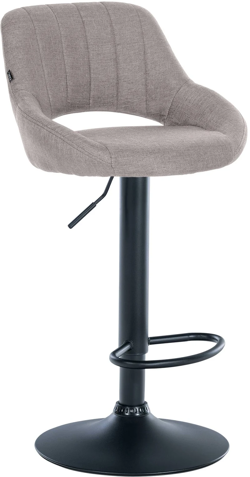 Tabouret de bar x1 réglable en hauteur en tissu gris dossier ajouré et pied métal noir 10_0005944