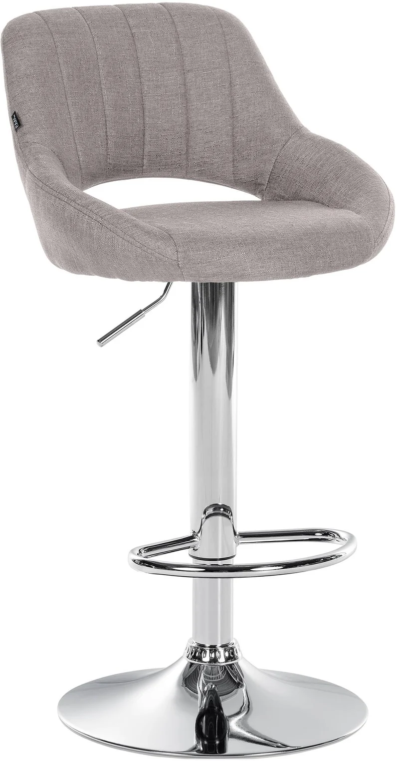 Tabouret de bar x1 réglable en hauteur en tissu gris dossier ajouré et pied métal chromé 10_0005943
