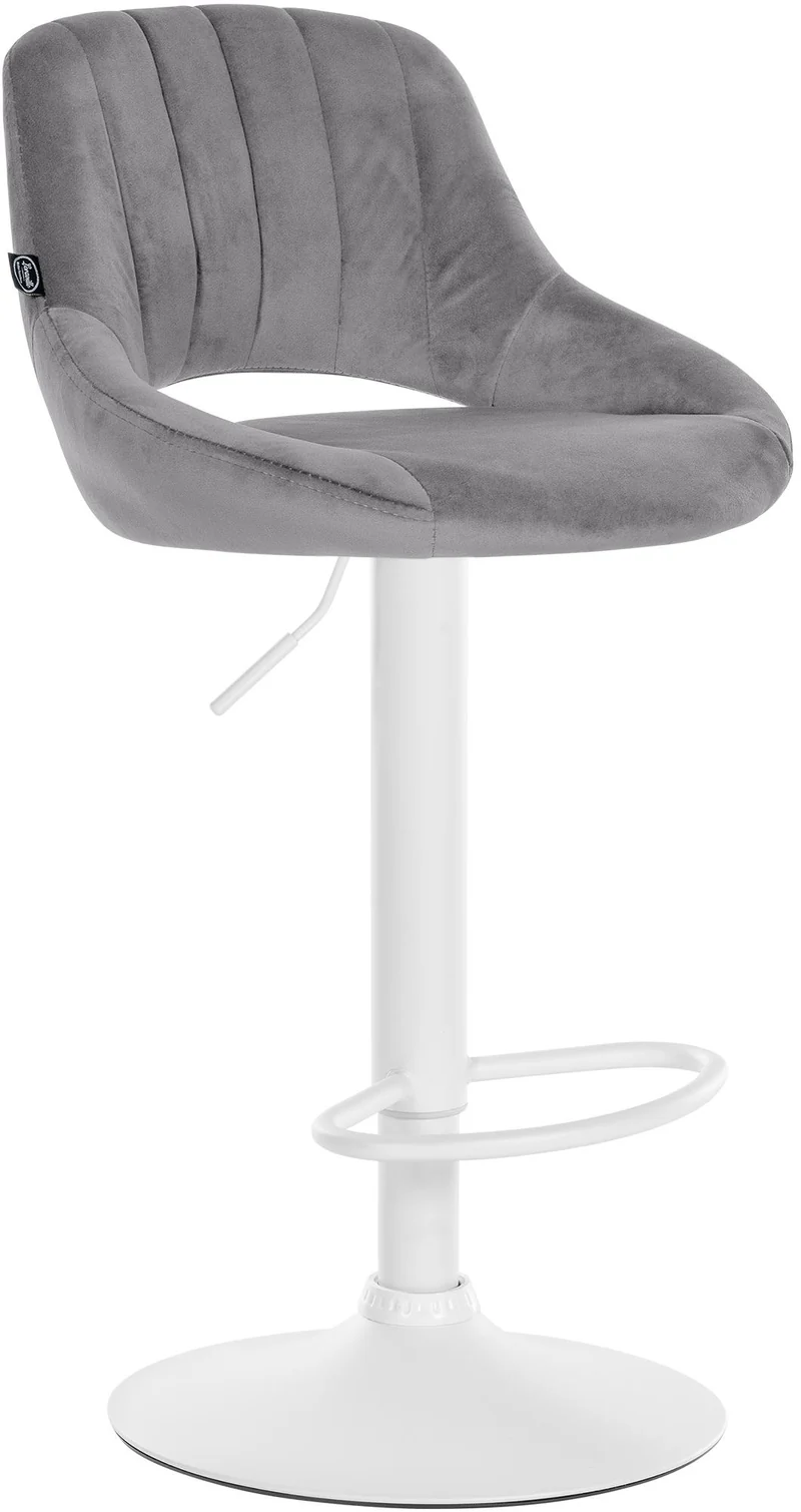 Tabouret de bar x1 réglable en hauteur en velours gris dossier ajouré et pied métal blanc 10_0005889