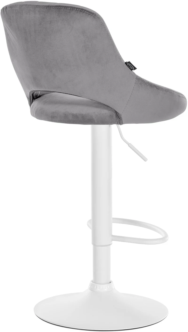 Tabouret de bar x1 réglable en hauteur en velours gris dossier ajouré et pied métal blanc 10_0005889