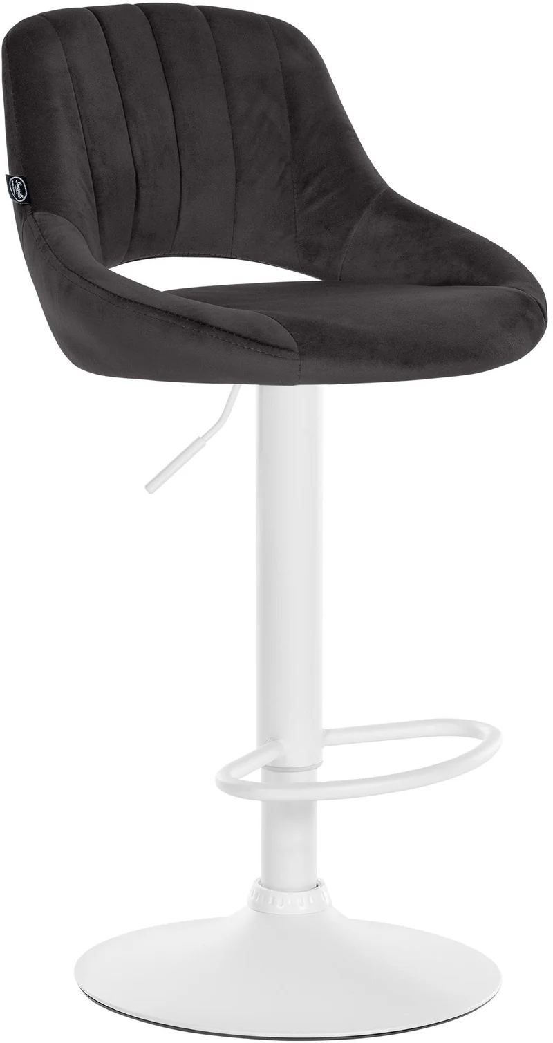 Tabouret de bar x1 réglable en hauteur en velours noir dossier ajouré et pied métal blanc 10_0005793