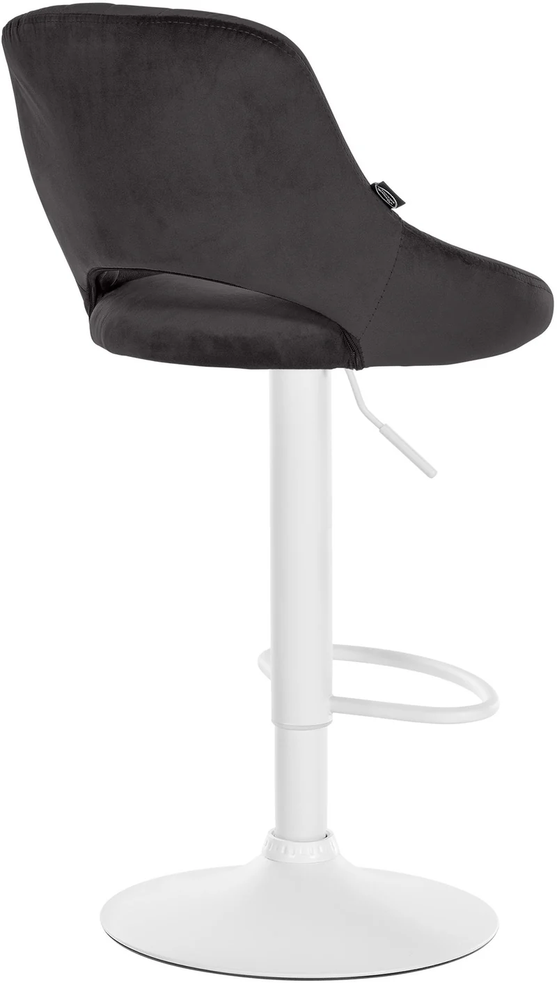 Tabouret de bar x1 réglable en hauteur en velours noir dossier ajouré et pied métal blanc 10_0005793