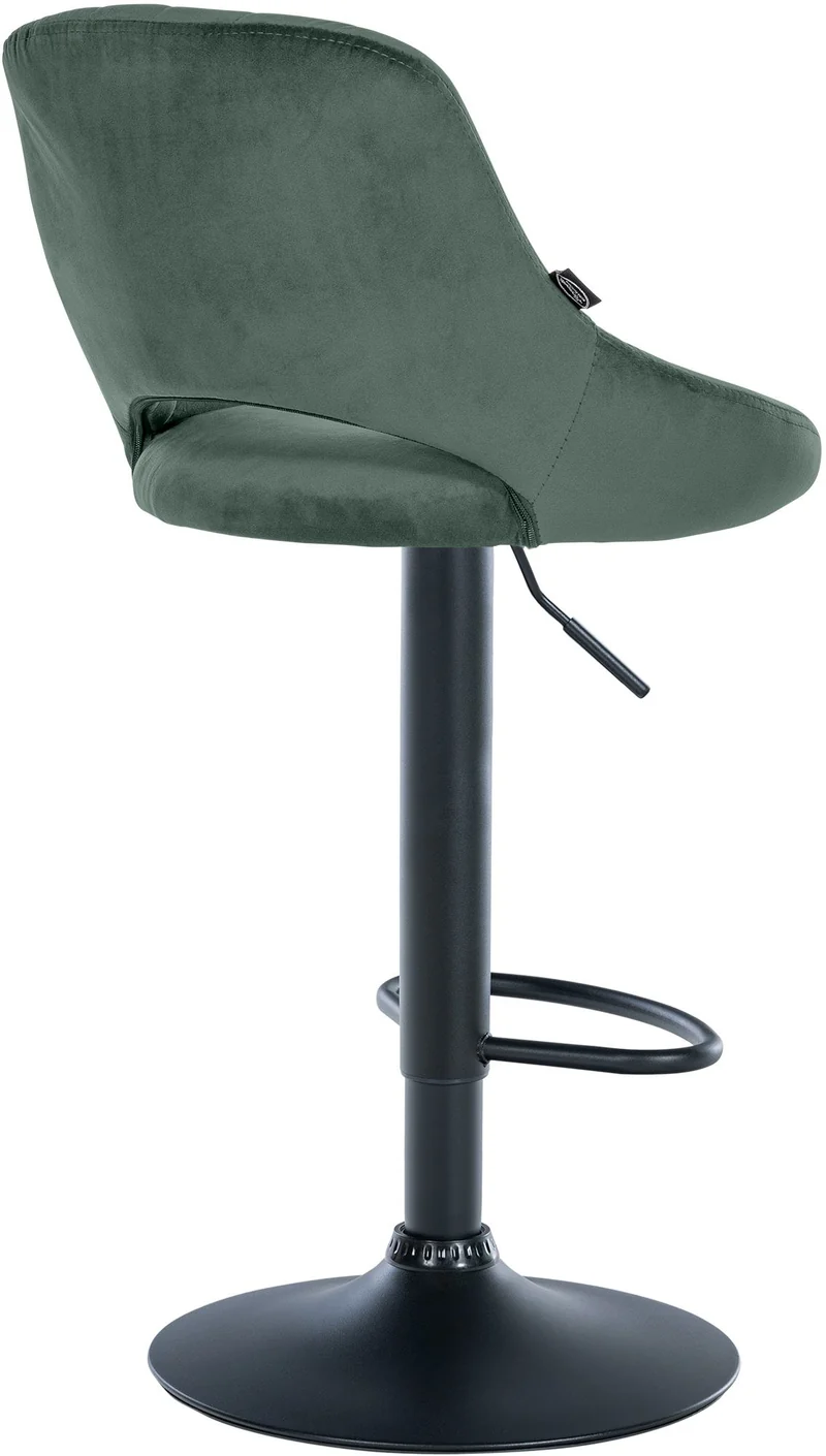 Tabouret de bar x1 réglable en hauteur en velours vert dossier ajouré et pied métal noir 10_0005738