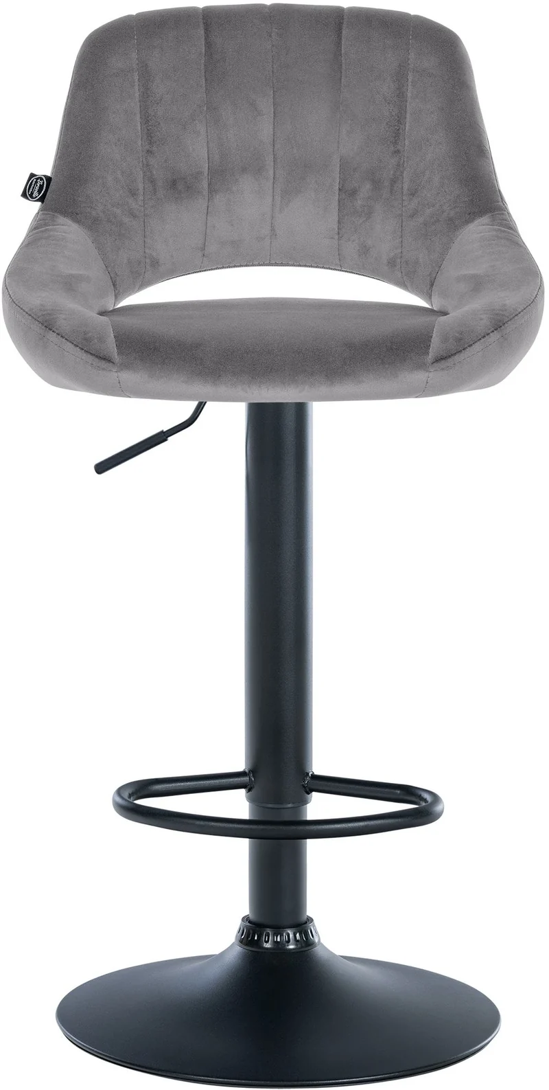 Tabouret de bar x1 réglable en hauteur en velours gris foncé dossier ajouré et pied métal noir 10_0005737