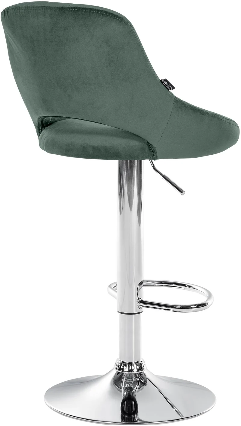 Tabouret de bar x1 réglable en hauteur en velours vert dossier ajouré et pied métal chromé 10_0005733