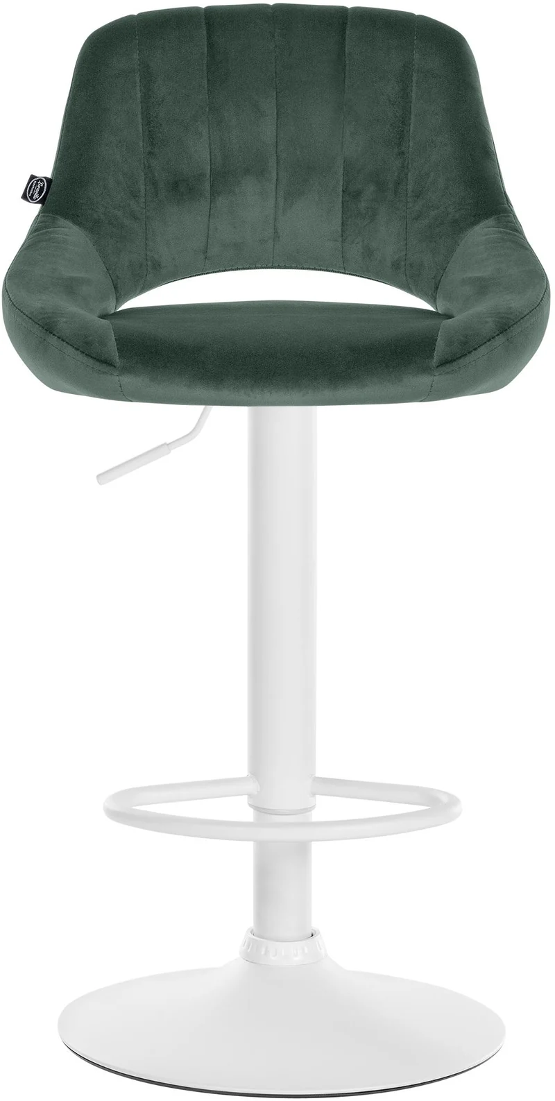 Tabouret de bar x1 réglable en hauteur en velours vert dossier ajouré et pied métal blanc 10_0005732