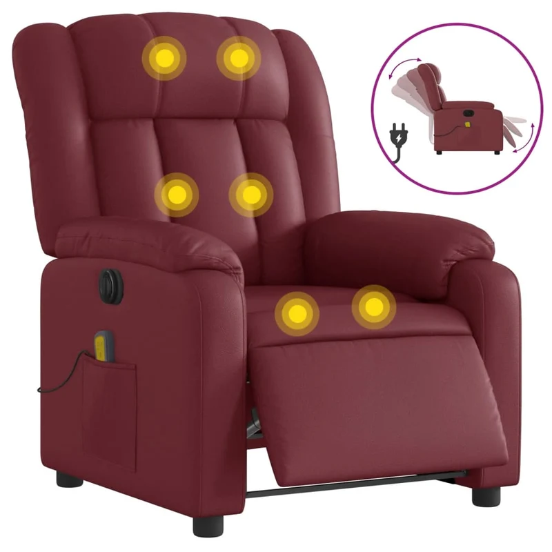 Fauteuil de relaxation TV fonction massage inclinable électrique en PVC rouge bordeaux DEC027239