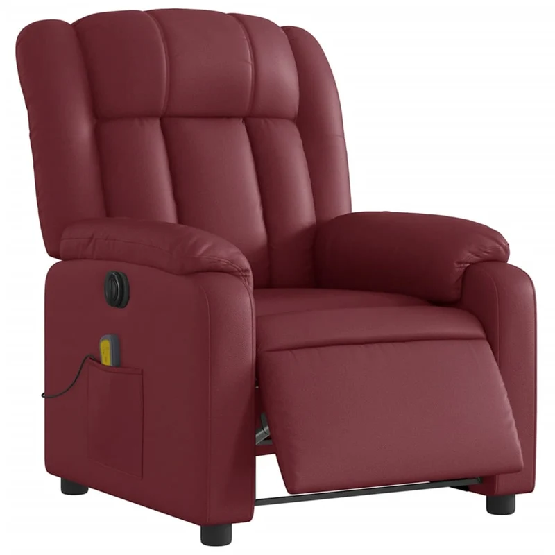 Fauteuil de relaxation TV fonction massage inclinable électrique en PVC rouge bordeaux DEC027239