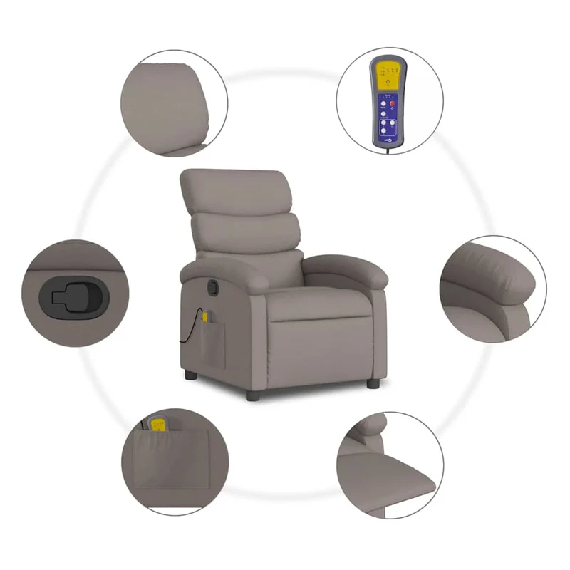 Fauteuil de relaxation TV fonction massage inclinable 6 points de massage en tissu taupe DEC027113