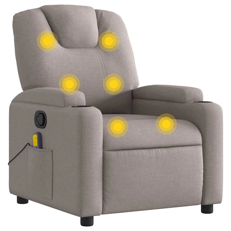 Fauteuil de relaxation TV fonction massage inclinable 6 points de massage en tissu taupe DEC027106