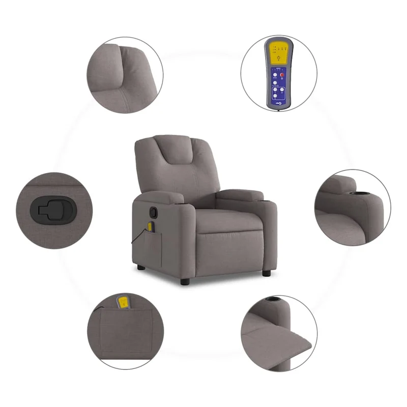 Fauteuil de relaxation TV fonction massage inclinable 6 points de massage en tissu taupe DEC027106