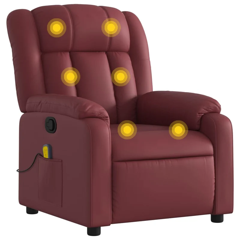 Fauteuil de relaxation TV fonction massage inclinable 6 points de massage en PVC rouge bordeaux DEC027083