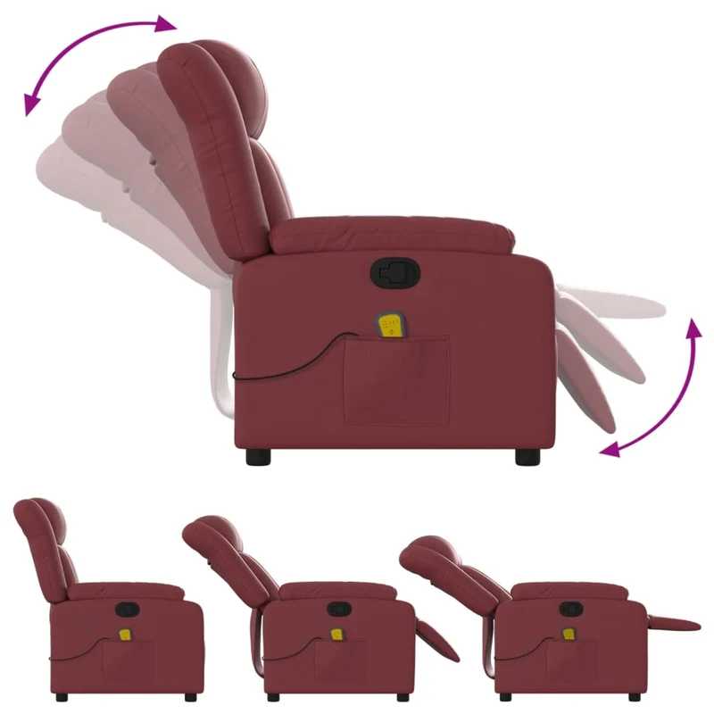 Fauteuil de relaxation TV fonction massage inclinable 6 points de massage en PVC rouge bordeaux DEC027083