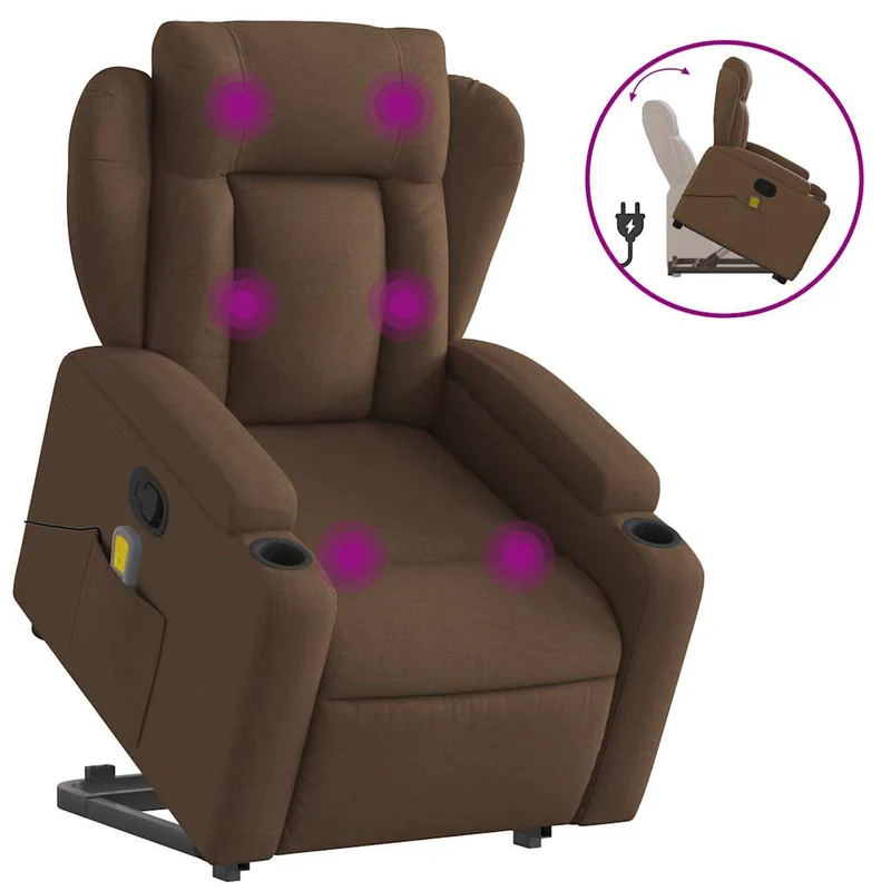 Fauteuil de relaxation TV fonction massage inclinable levage électrique en tissu marron DEC027015