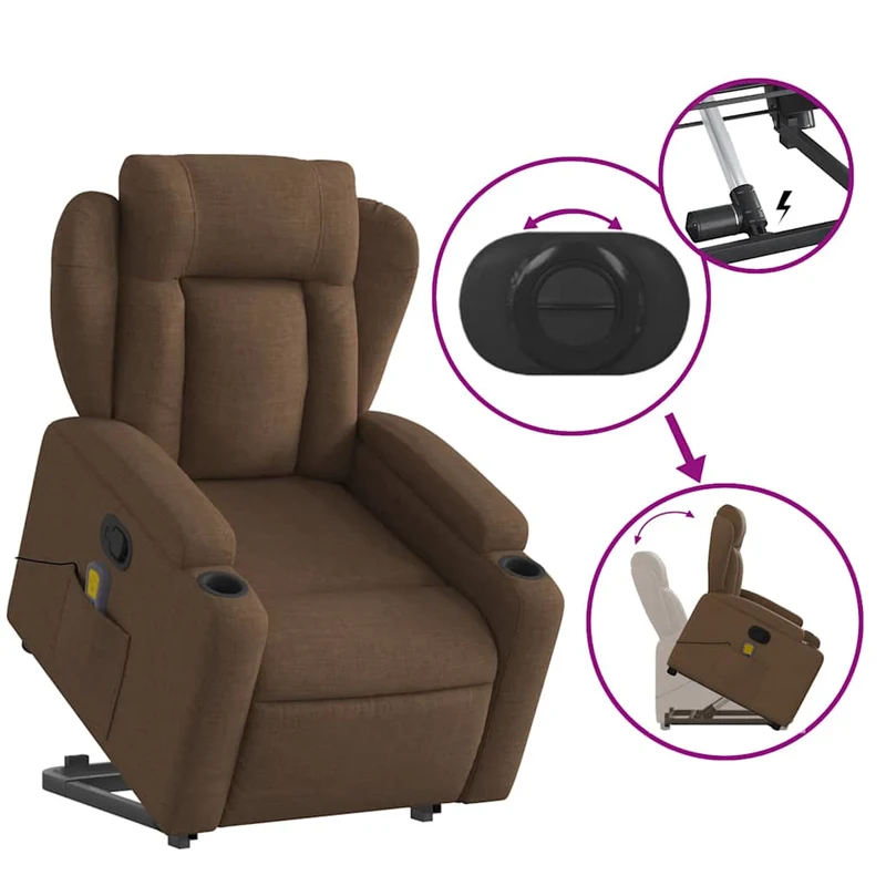Fauteuil de relaxation TV fonction massage inclinable levage électrique en tissu marron DEC027015