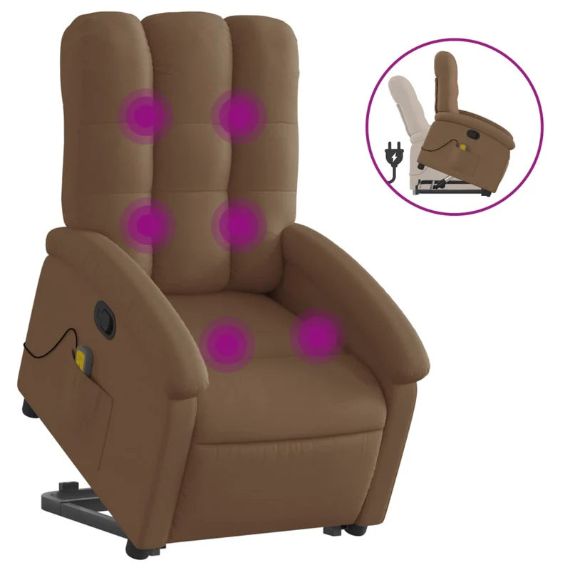 Fauteuil de relaxation TV fonction massage inclinable levage électrique en tissu marron DEC027009