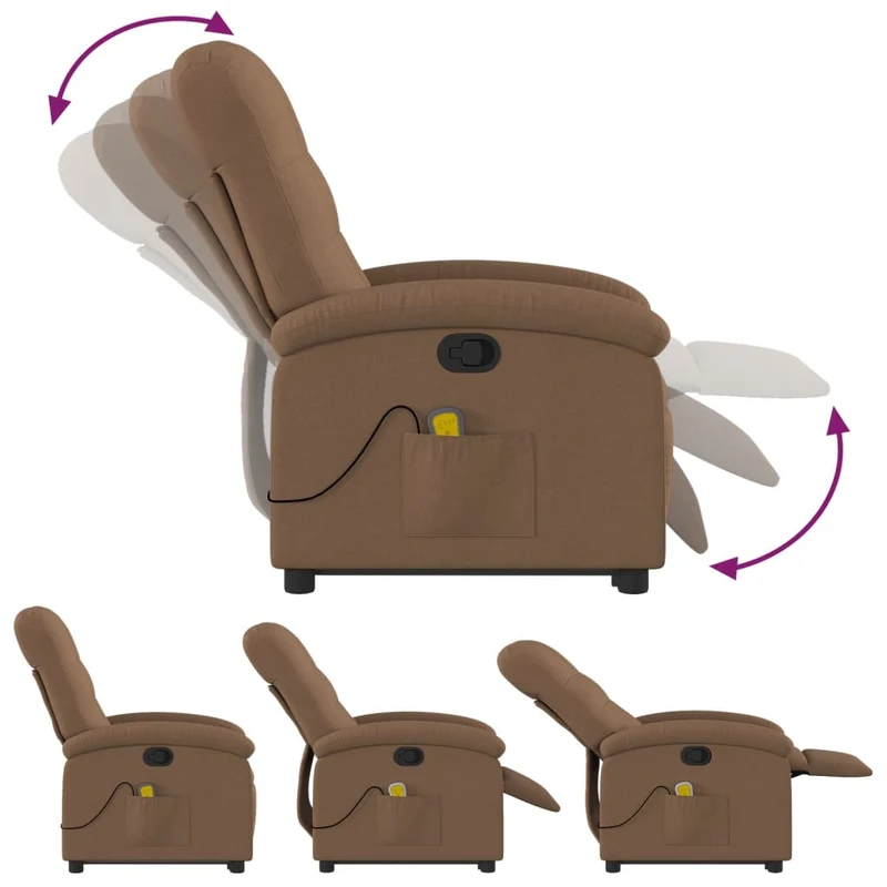Fauteuil de relaxation TV fonction massage inclinable levage électrique en tissu marron DEC027009