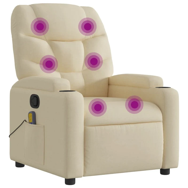 Fauteuil de relaxation TV fonction massage inclinable 6 points de massage en tissu crème DEC026886
