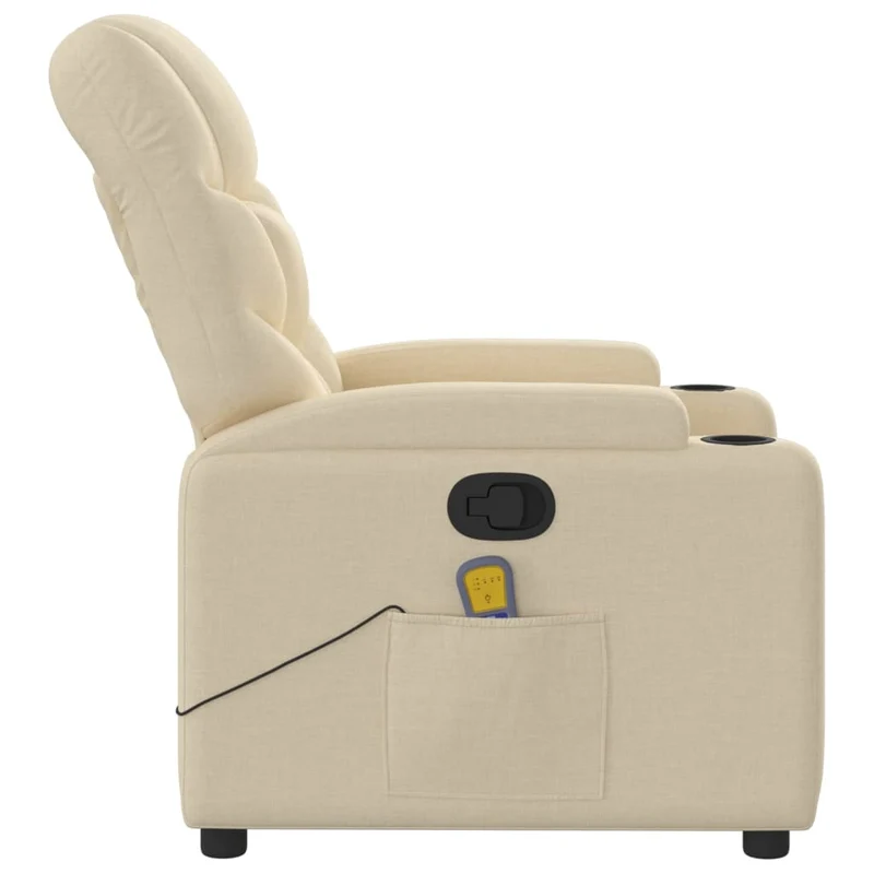 Fauteuil de relaxation TV fonction massage inclinable 6 points de massage en tissu crème DEC026886