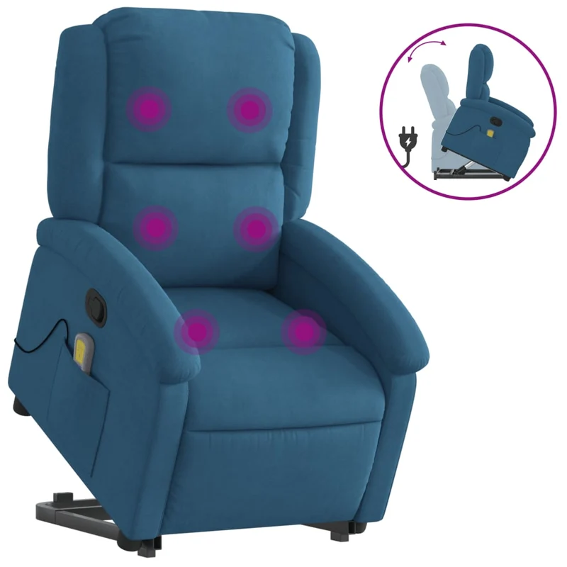 Fauteuil de relaxation TV fonction massage inclinable levage électrique en velours bleu DEC026872