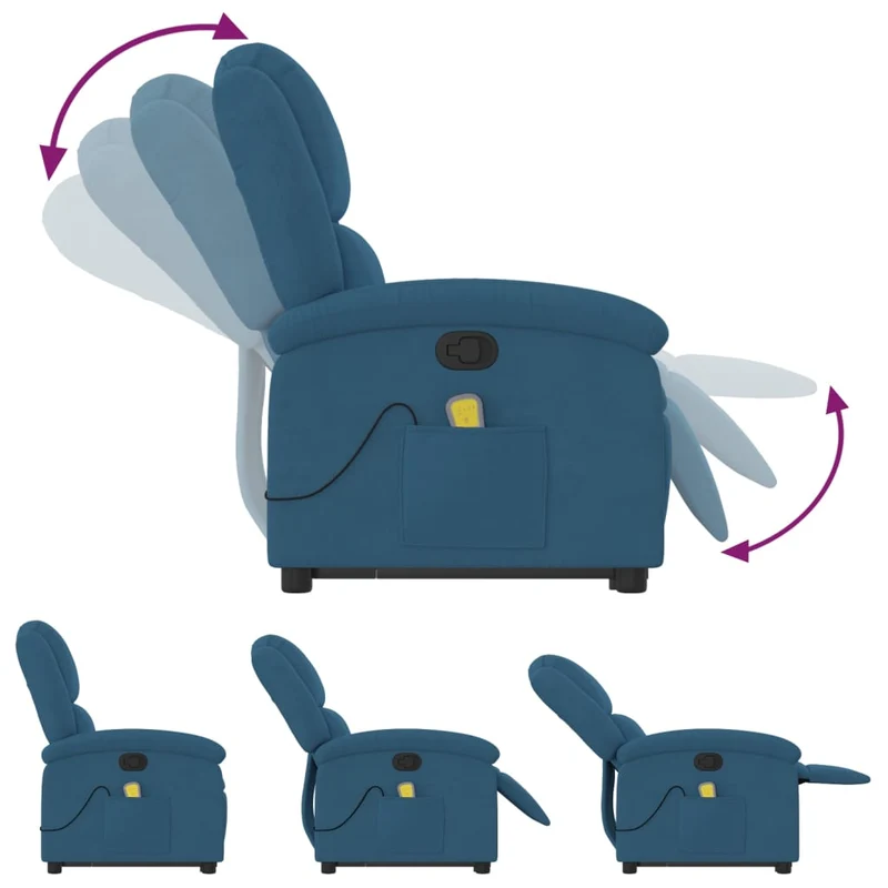 Fauteuil de relaxation TV fonction massage inclinable levage électrique en velours bleu DEC026872