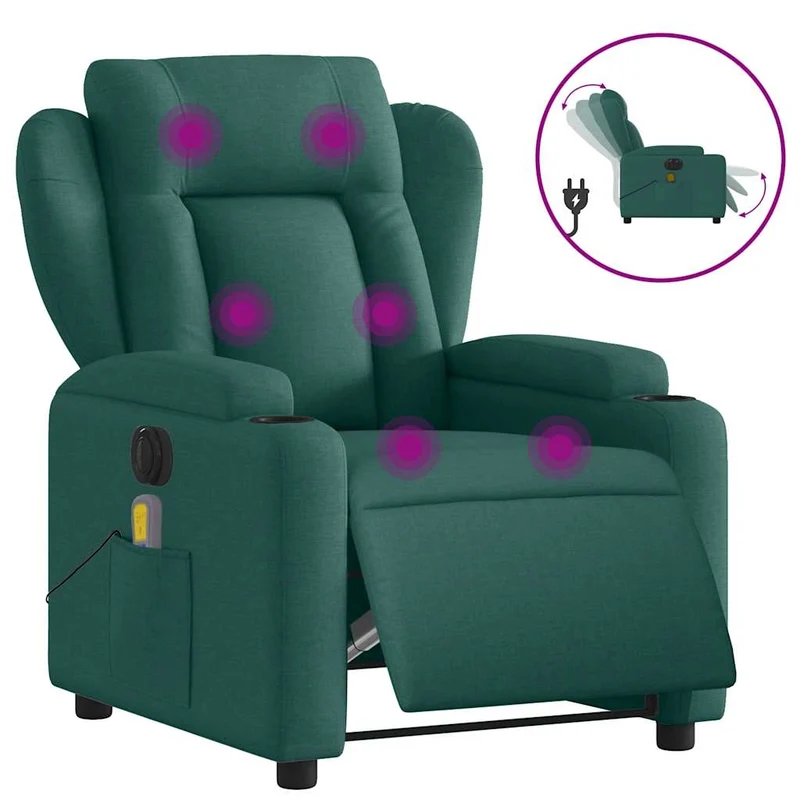 Fauteuil de relaxation TV fonction massage inclinable électrique 6 points de massage en tissu vert foncé DEC027281