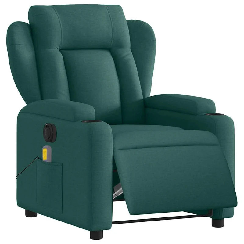 Fauteuil de relaxation TV fonction massage inclinable électrique 6 points de massage en tissu vert foncé DEC027281