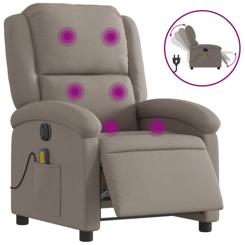 Fauteuil de relaxation TV fonction massage inclinable électrique 6 points de massage en tissu taupe DEC027264