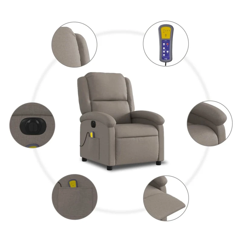 Fauteuil de relaxation TV fonction massage inclinable électrique 6 points de massage en tissu taupe DEC027264