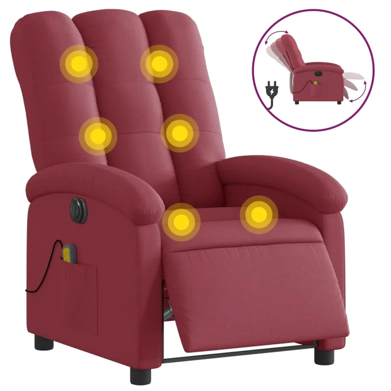 Fauteuil de relaxation TV fonction massage inclinable électrique 6 points de massage en tissu rouge bordeaux DEC027253