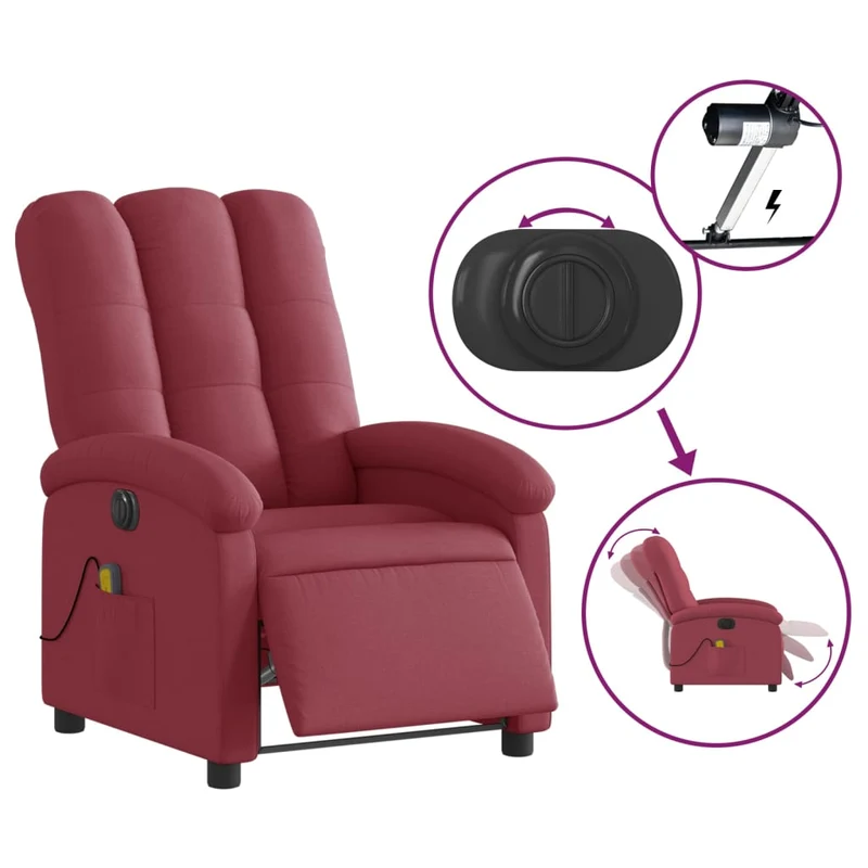 Fauteuil de relaxation TV fonction massage inclinable électrique 6 points de massage en tissu rouge bordeaux DEC027253