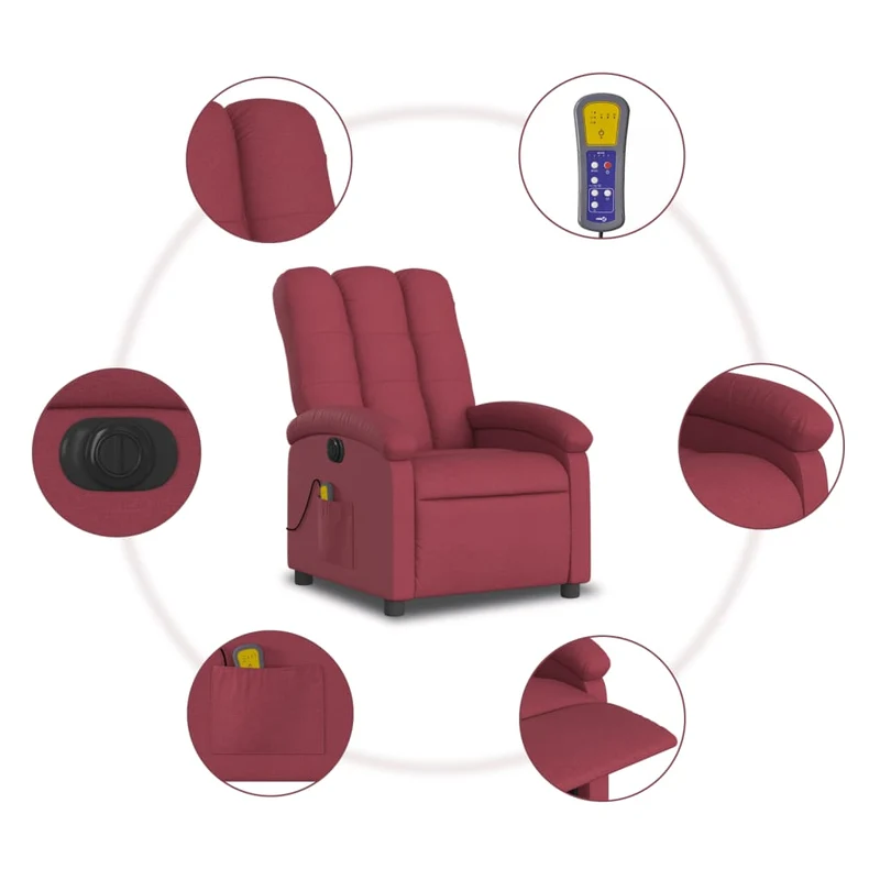 Fauteuil de relaxation TV fonction massage inclinable électrique 6 points de massage en tissu rouge bordeaux DEC027253