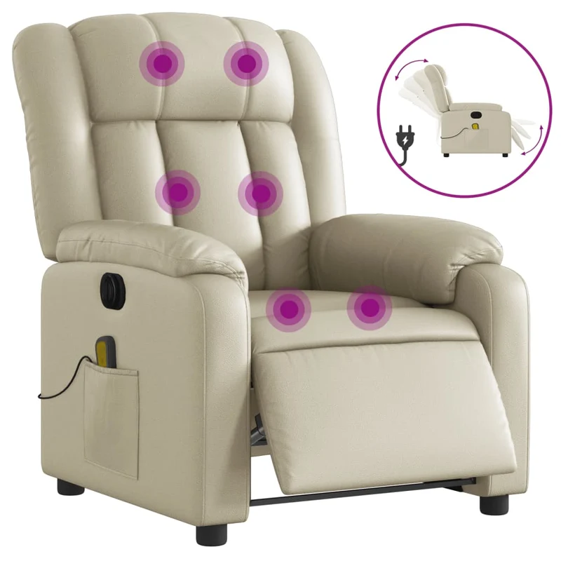 Fauteuil de relaxation TV fonction massage inclinable électrique 6 points de massage en PVC crème DEC027151