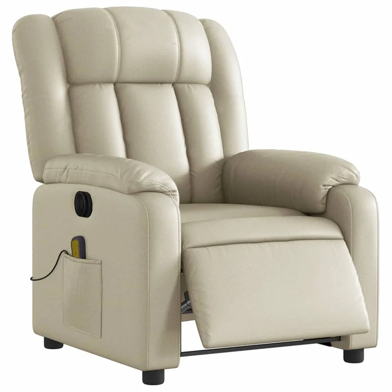 Fauteuil de relaxation TV fonction massage inclinable électrique 6 points de massage en PVC crème DEC027151