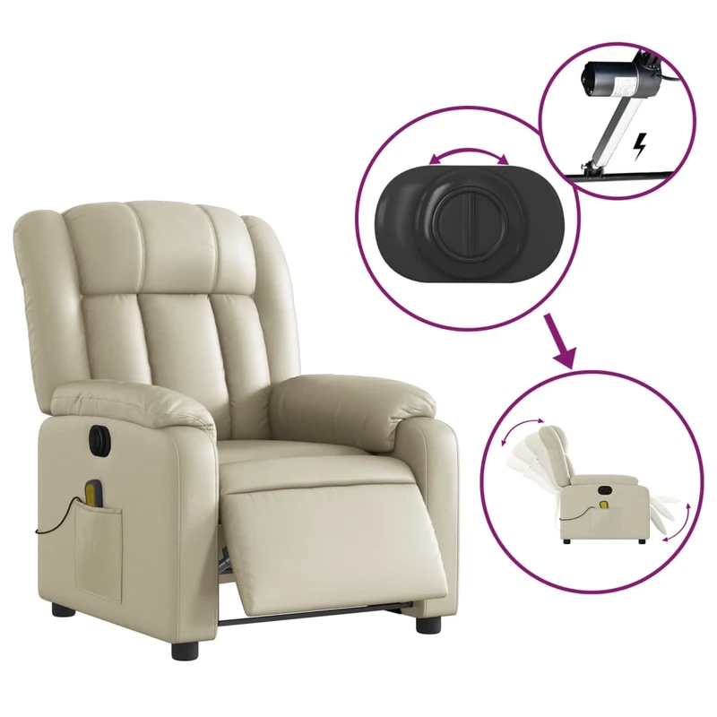 Fauteuil de relaxation TV fonction massage inclinable électrique 6 points de massage en PVC crème DEC027151