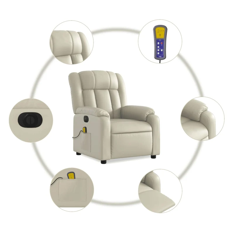 Fauteuil de relaxation TV fonction massage inclinable électrique 6 points de massage en PVC crème DEC027151