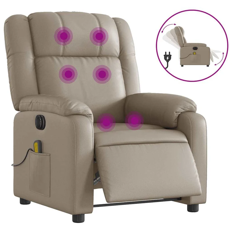 Fauteuil de relaxation TV fonction massage inclinable électrique 6 points de massage en PVC cappuccino DEC027142