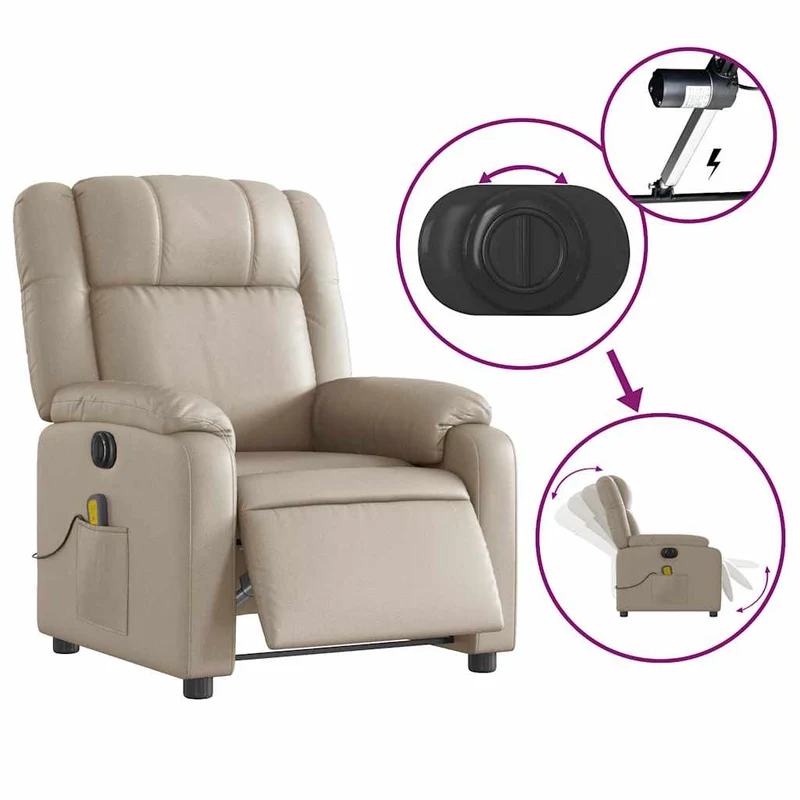 Fauteuil de relaxation TV fonction massage inclinable électrique 6 points de massage en PVC cappuccino DEC027142