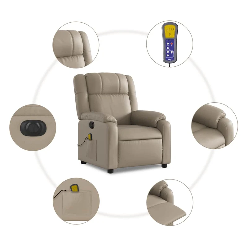 Fauteuil de relaxation TV fonction massage inclinable électrique 6 points de massage en PVC cappuccino DEC027142