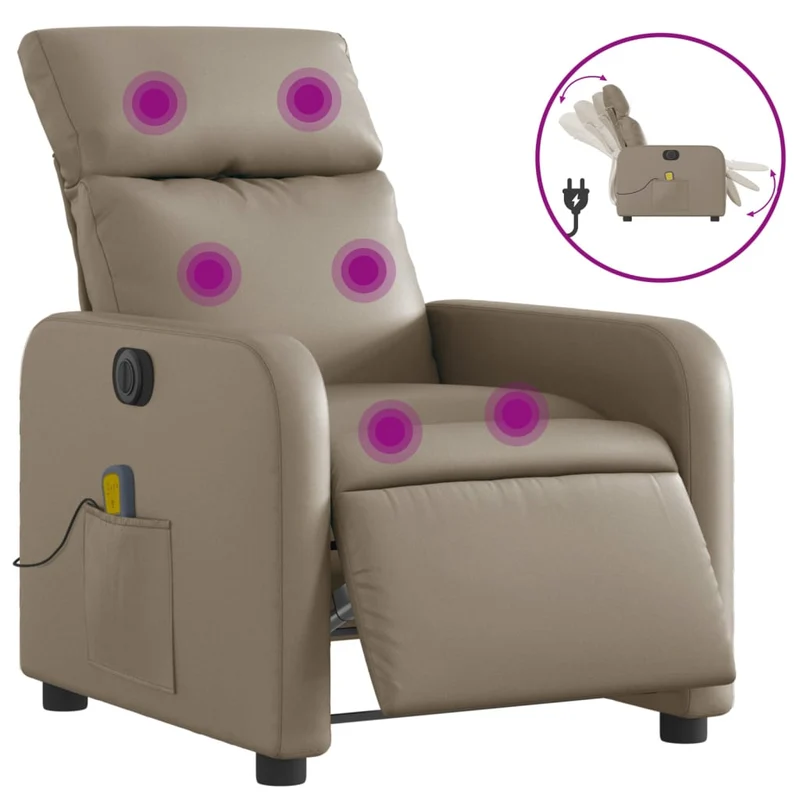 Fauteuil de relaxation TV fonction massage inclinable électrique 6 points de massage en PVC cappuccino DEC027139