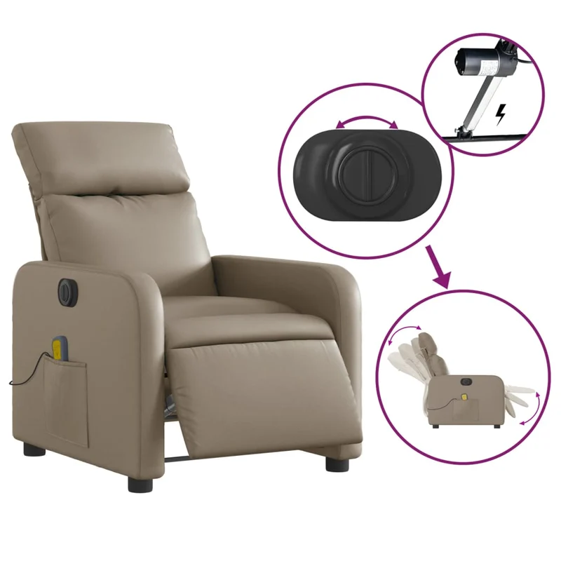 Fauteuil de relaxation TV fonction massage inclinable électrique 6 points de massage en PVC cappuccino DEC027139